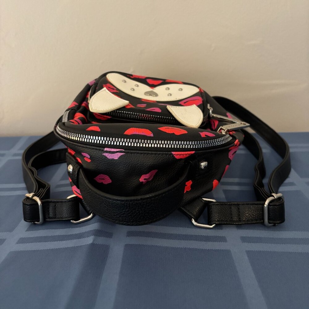 Betsey Johnson French Bulldog Lips & Kisses Black Mini Backpack - Picture 6 of 11